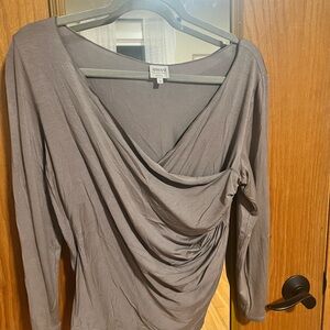 Armani Collezioni Draped Long-Sleeve Top in Grey